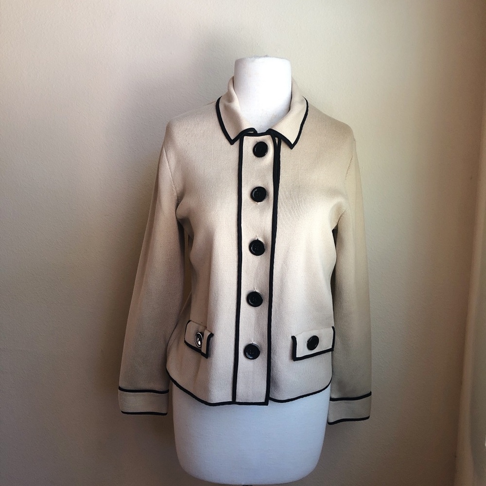 Jones New York Contrast Binding Sweater Jacket